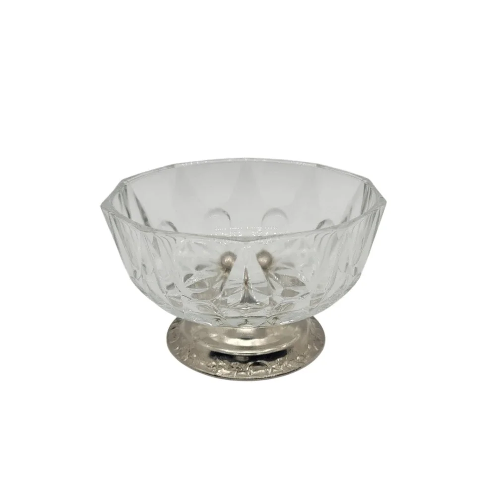 Vintage Reims France Cut Glass Crystal Candy Dish Silver Plated Footed‎ Compote